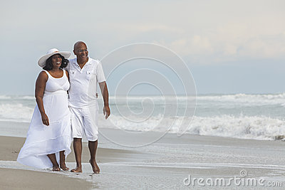 Happy Senior African American Couple On Beach Stock Photo   Image