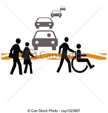 Illustrations Of Crosswalk Safety   Pedestrians Crossing A Busy Street