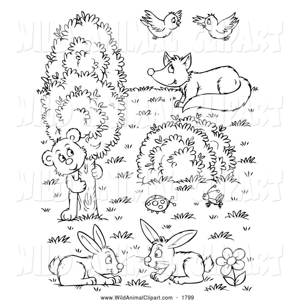 Larger Preview  Clip Art Of A Black And White Scene Of Wild Animals By    