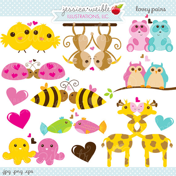 Lovey Pairs Cute Digital Clipart   Commercial Use Ok   Cute Valentine