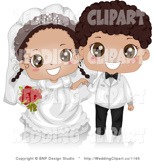 Marriage Clipart Of A Happy Cute African American Kid Wedding Couple