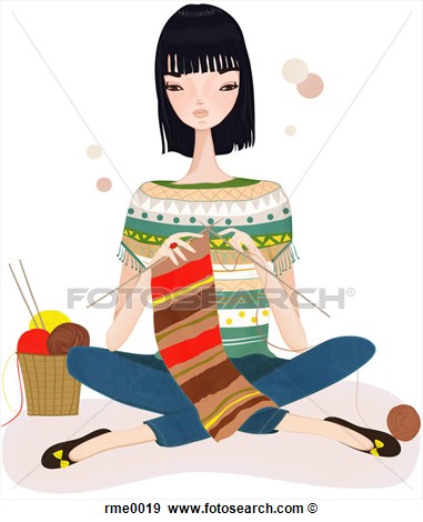 Of A Woman Sitting And Knitting Rme0019   Search Vector Clipart    