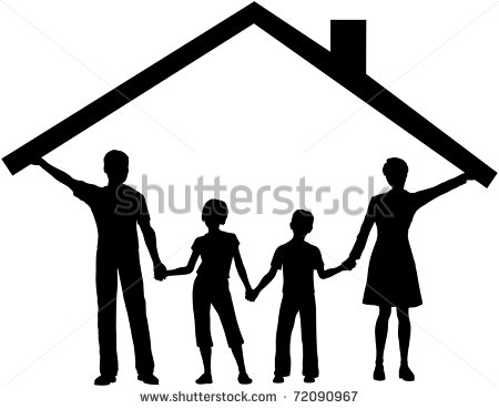 Silhouette Family Safe At Home As Mom And Dad Hold Up The Roof Over