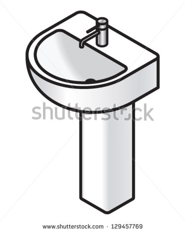 White Contemporary Bathroom Sink With A Chrome Mixer Tap    Stock