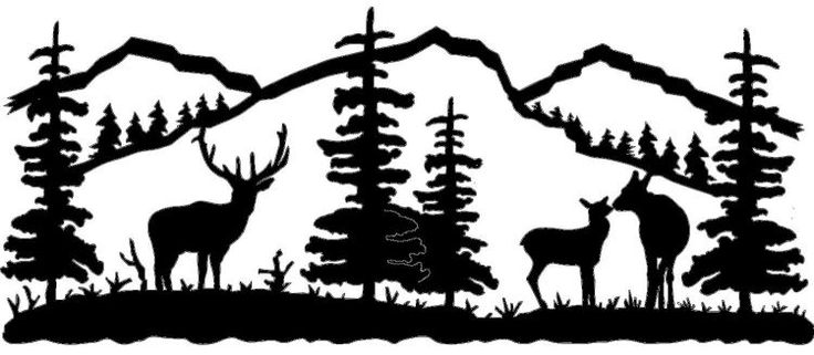 Wildlife Clip Art Silhouettes   Mountain Scene Deer Family Metal Wall    