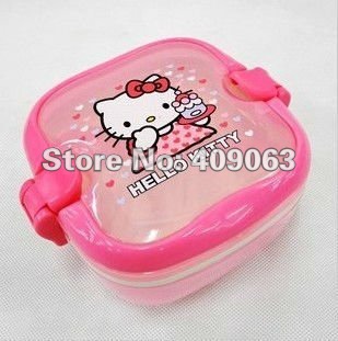 2pcs Lot Hello Kitty Lunch Box Cartoon Bento Case Dinner Bucket Food