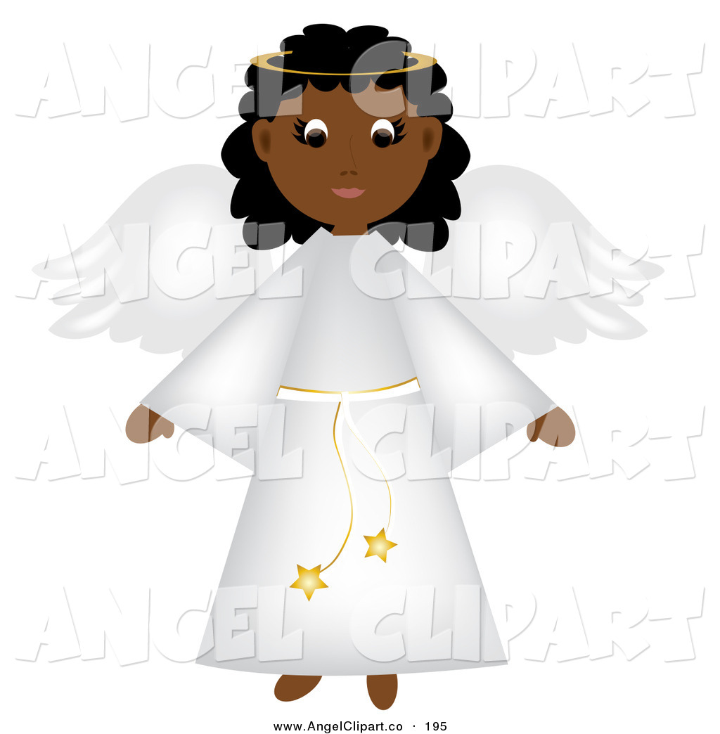 African American Christmas Angel In A White Robe Smiling Black Angel