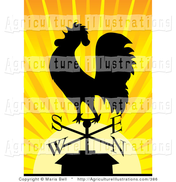 Agriculture Clipart Of A Black Silhouetted Rooster Crowing On A