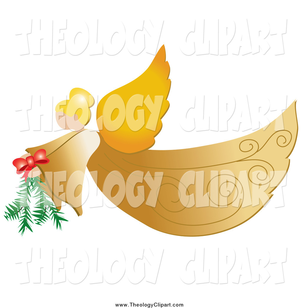 Art Of A Golden Christmas Angel Carrying A Pine Bough By Pams Clipart
