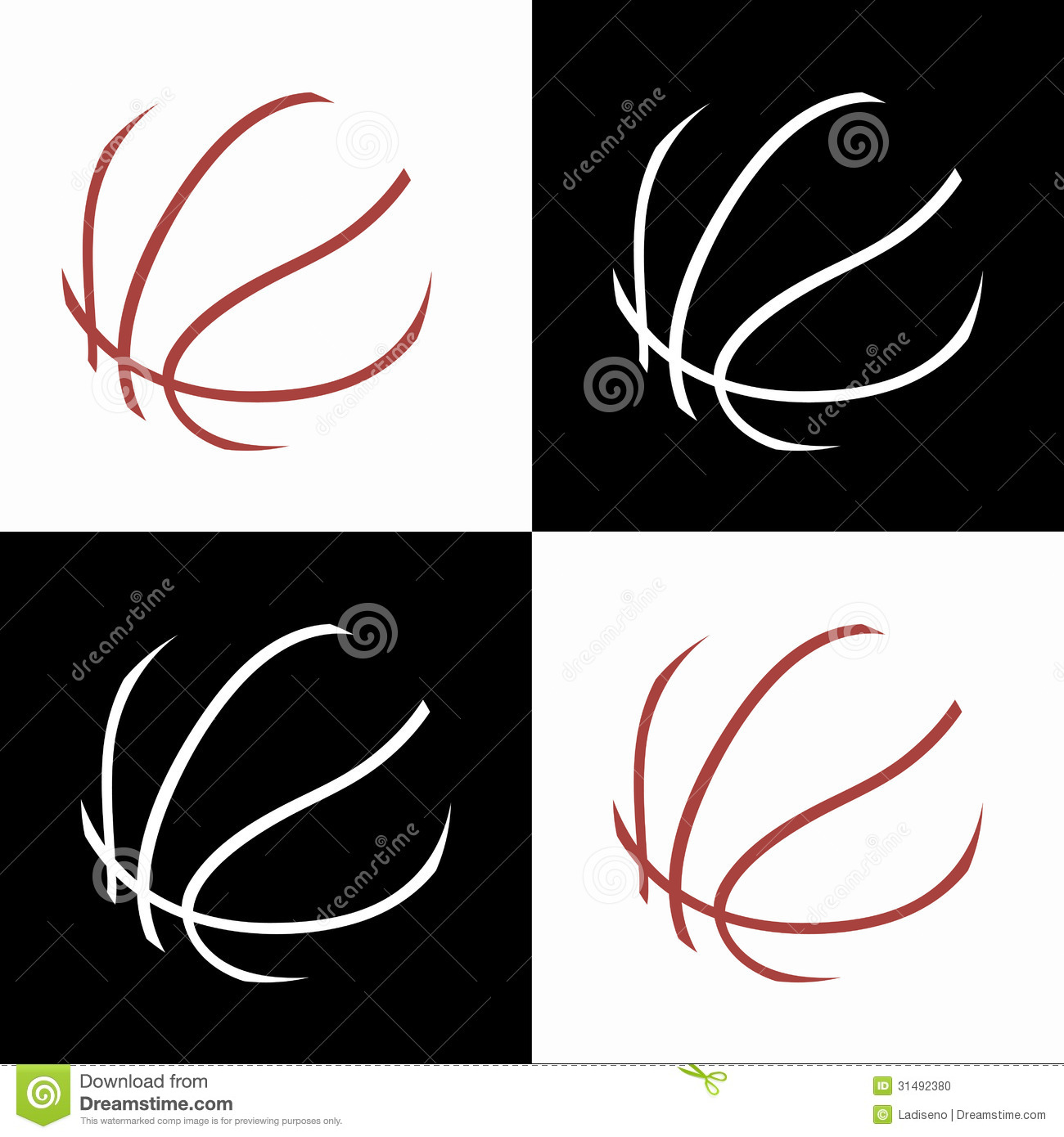 Basketball Ball Abstract Icons On White Or Black Background