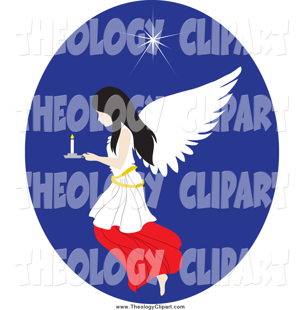 Black Haired Female Angel Flying And Holding A Candle Under A Star In