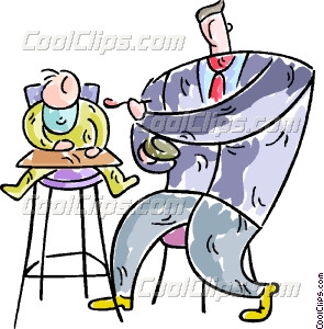Clip Art Picture Of A Colorful Cartoon Of A Father Feeding A Baby In A
