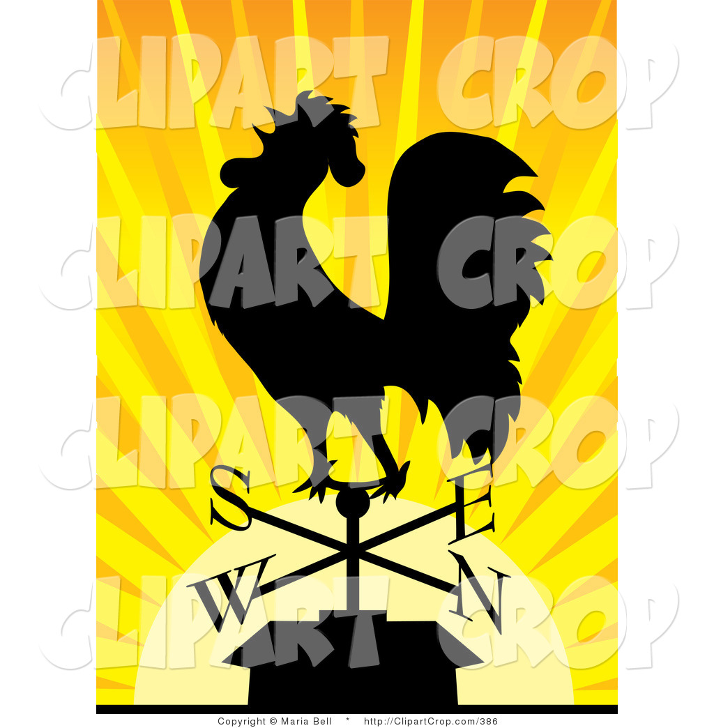 Clip Art Vector Of A Black Silhouetted Rooster Crowing On A