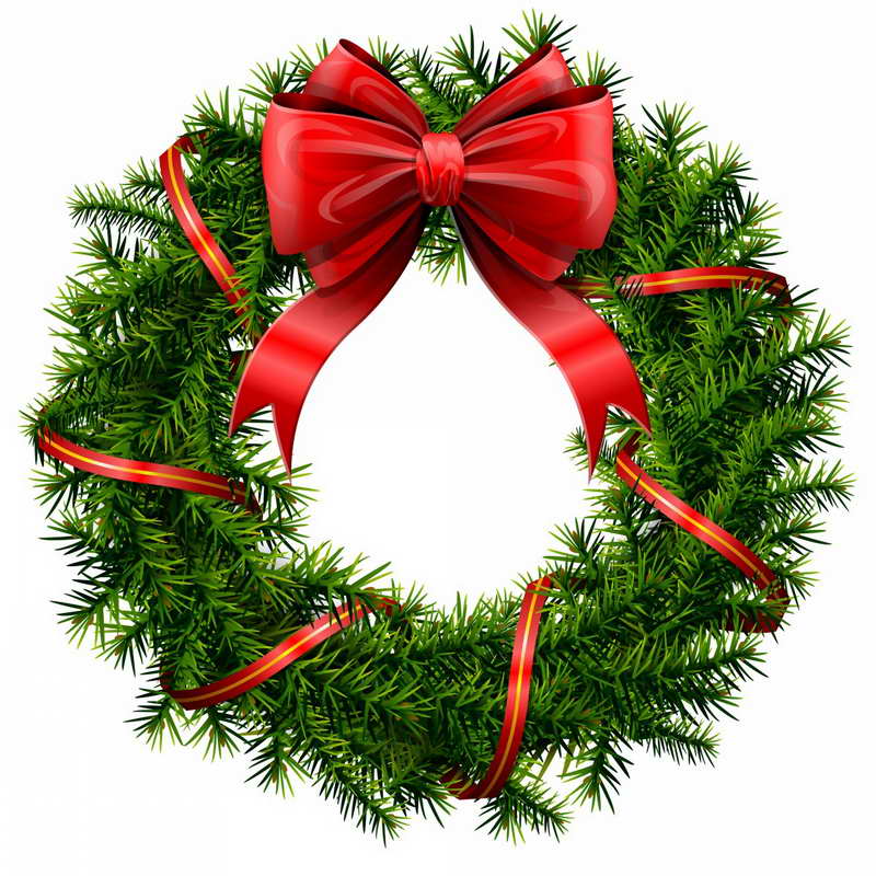 Clipart Christmas Christmas Wreath With Red Ribbon Clip Art