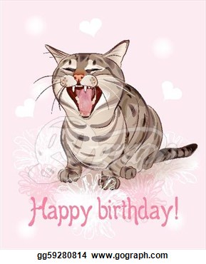 Eps Vector   Happy Birthday Card  Funny Cat Sings Greeting Song  Pink
