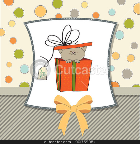 Funny Birthday Card With Little Cat Stock Vector Clipart Funny