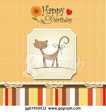 Illustration   Birthday Card With Funny Cat  Vector Clipart Gg61959432