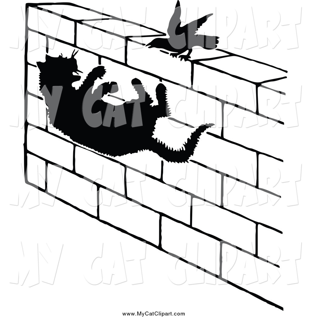 Larger Preview  Clip Art Of A Black And White Bird Scaring A Cat By