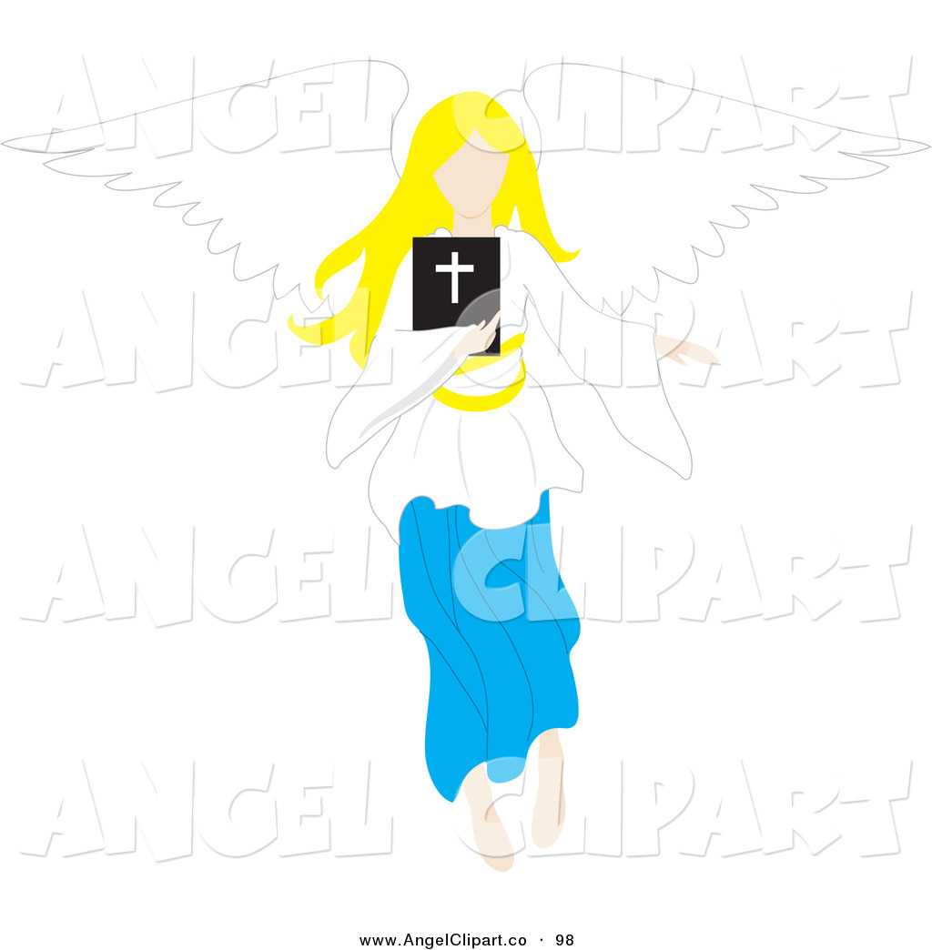 Of A Blond Female Angel Flying With A Bible On White By Rosie Piter