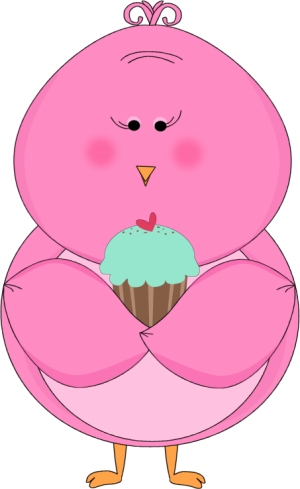 Pink Bird Eating A Cupcake Clip Art Image   Cute Pink Bird Eating A    