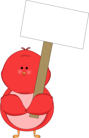 Red Bird Holding A Blank Sign Clip Art   Red Bird Holding A Blank Sign