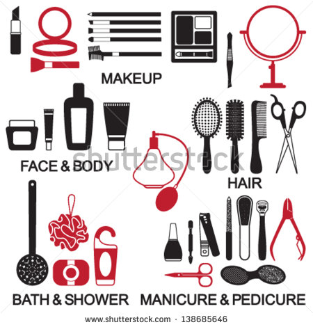 Vector Beauty And Care Cosmetic Products Silhouette Icons Set
