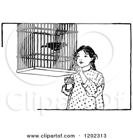 Vintage Black And White Girl And Pet Bird