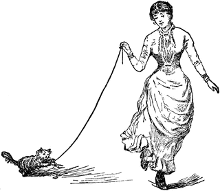 Woman Walking Cat   Clipart Etc