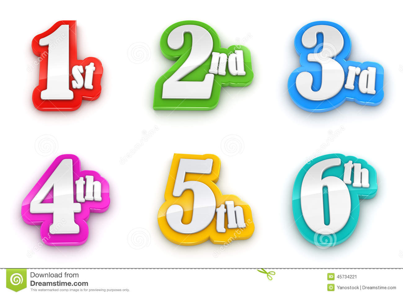 1st 2nd 3rd 4th 5th 6th Numbers On White Background Stock Illustration