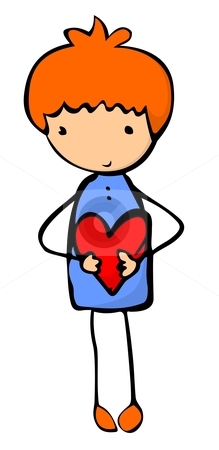 Boy With Heart Stock Vector Clipart Shy Cartoon Boy Holding A Heart