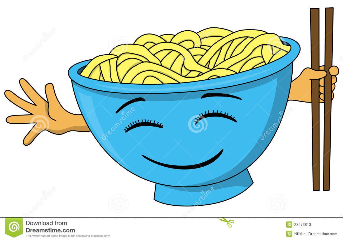 Cartoon Bowl Of Noodles With A Happy Face And A Hand Holding