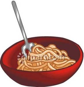 Fork In A Bowl Of Spaghetti Noodles   Royalty Free Clipart Picture
