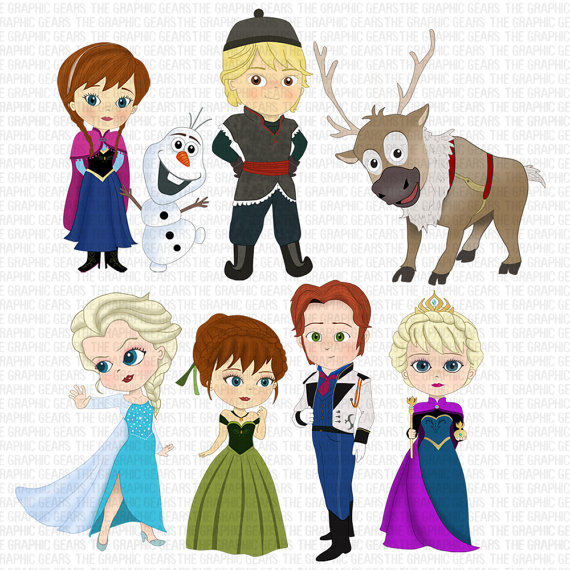 Frozen Clip Art Set Frozen Inspired Characters Clipart   Elsa Anna