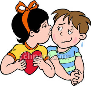 Girl Kissing A Shy Boy On Valentines Day Royalty Free Clipart Picture