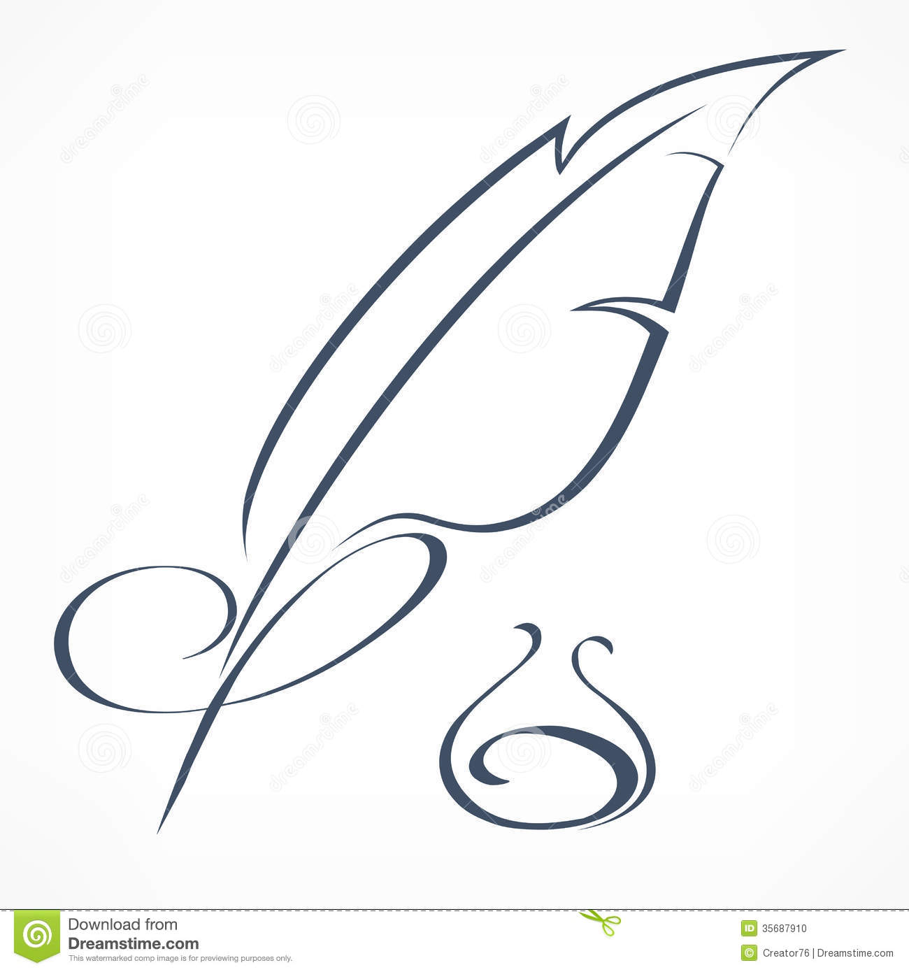 Quill Pen And Inkwell On White Vector Illustration
