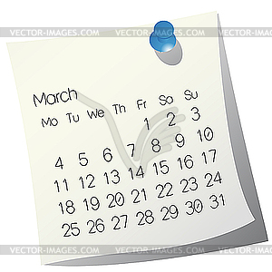 2013 March Calendar   Vector Clip Art