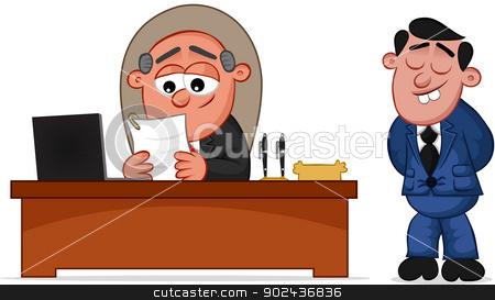 Business Cartoon   Boss Man Happy With Employee Stock Vector Clipart