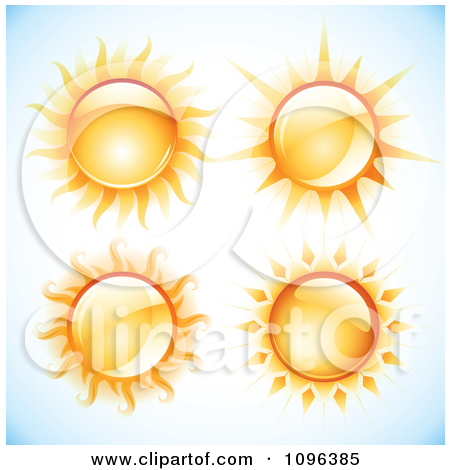 Clipart 3d Blazing Summer Suns Over Gradient Blue   Royalty Free