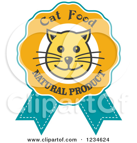 Clipart Of A Happy Cat Face On A Food Ribbon Label   Royalty Free