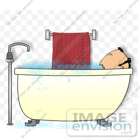 Clipart Of A Middle Aged Caucasian Man Soaking In A Bubble Bath In A    