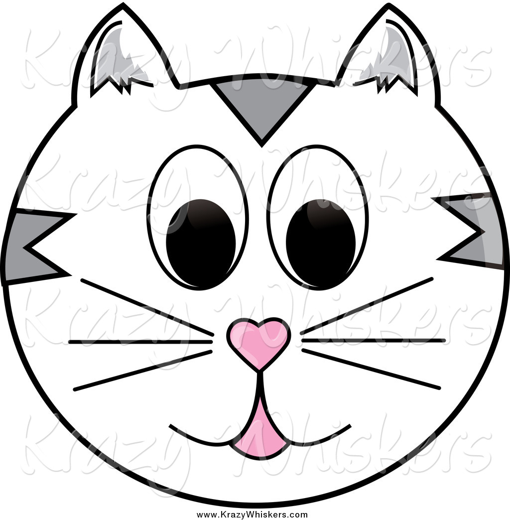       Critter Clipart Of A White And Gray Happy Cat Face By Pams Clipart