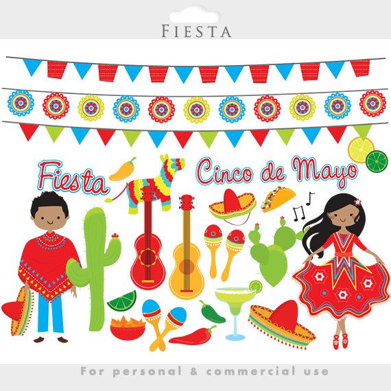 Fiesta Clipart   Mexican Fiesta Cinco De Mayo Flags Dancing Pinata