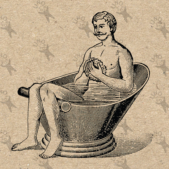 Image Washing Man Bathtub Instant Download Digital Printable Clipart    