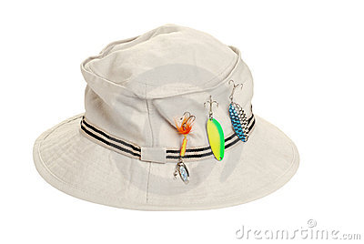 Khaki Hat With Fishing Tackle Stock Image   Image  15990731