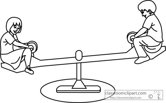 School   Kids On Playground See Saw Outline   Classroom Clipart