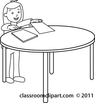 School   Student At Desk With Papers Outline   Classroom Clipart