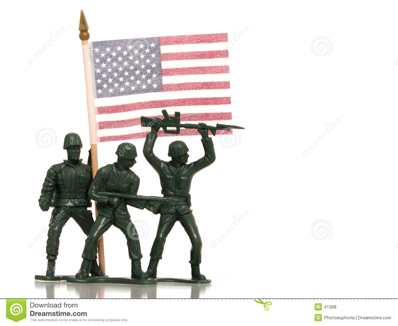 Toy Green Army Men With Us Flag On White Royalty Free Stock Photos    