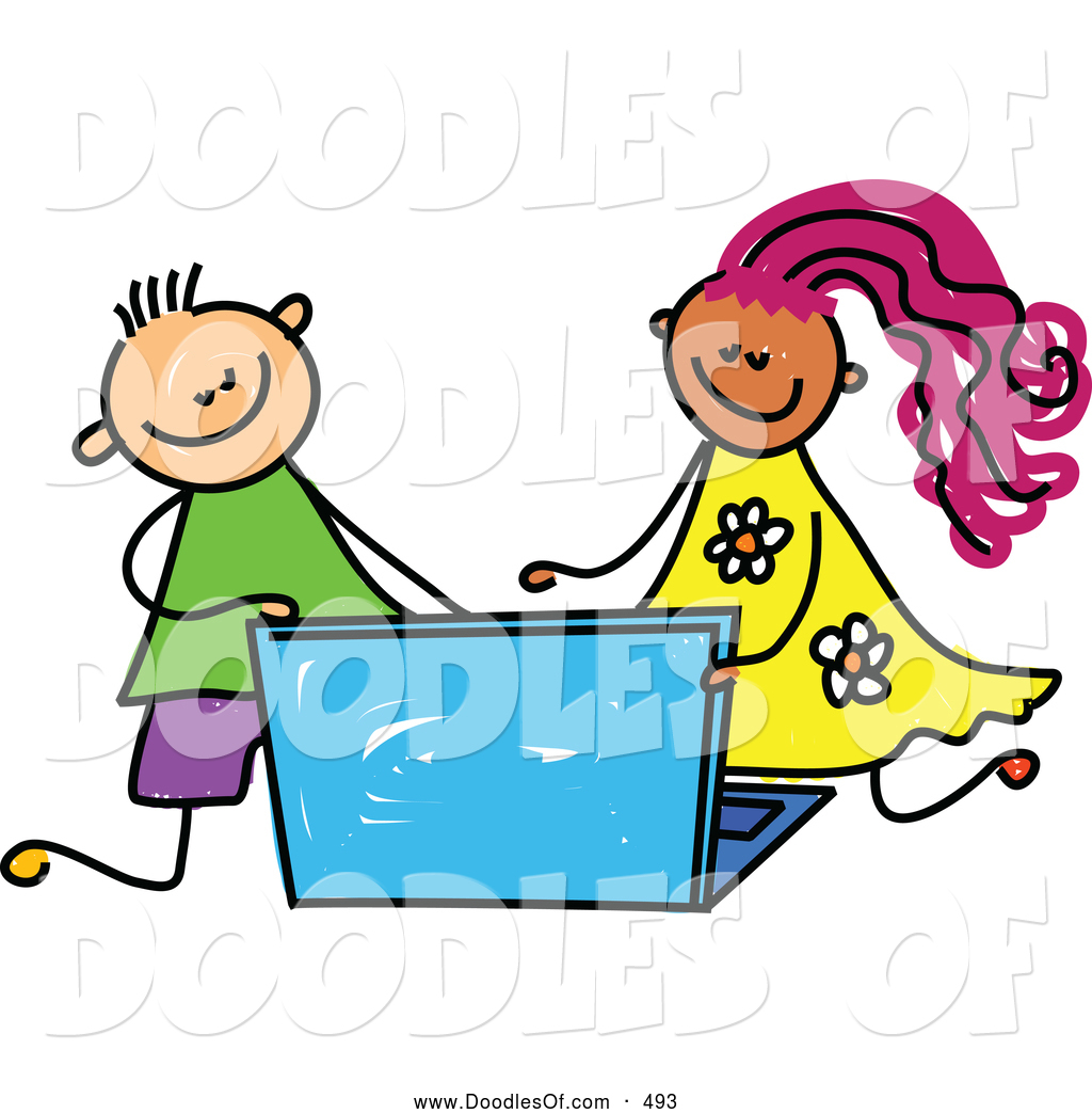 Vector Clipart Of A Stick Figure Boy And Girl Using A Laptop By Prawny    