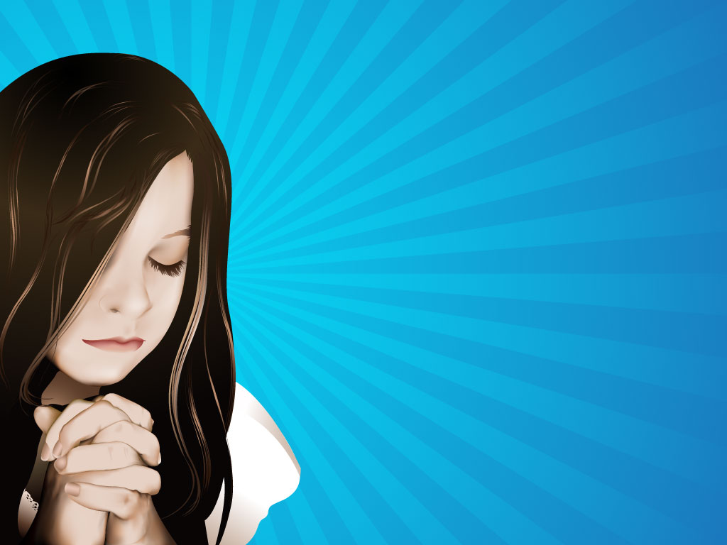 Young Girls Puts Her Hands Together Closes Her Eyes And Prays To
