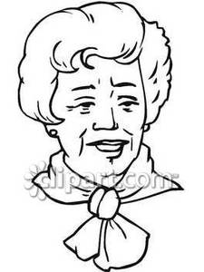 Black And White Line Drawing Of An Elderly Lady   Royalty Free Clipart    